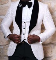 Wholesale African Groom Tuxedos Red White Black Shawl Lapel Wedding Suits for Men Jacket Pants vest Bowtie Groomsman Suits1