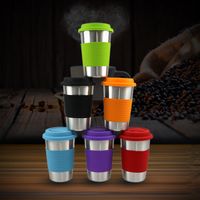 Wholesale 500ML Stainless steel mug wine beer water glass silicone holder with lid Coffee Mug Cold Drinks and Hot Beverage cups KKA8351