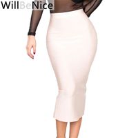 Wholesale WillBeNice Nude New High Waist Back Open Fork Sexy Midi Pencil Bandage Skirt Blue Red White Pencil Bandage Skirts Women