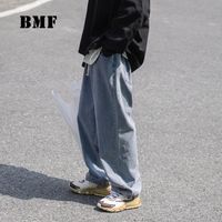 Wholesale Men s Jeans Korean Style Loose Solid Color Trousers Hip Hop Spring Kpop Couple Clothes Streetwear Overalls Denim Pant Men