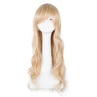 Wholesale Synthetic Wigs Blonde Wig Fei Show Heat Resistant Fiber Long Curly Hair Inclined Oblique Bangs Women Female Party Salon Hairpiece