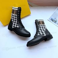Wholesale designer boot canvas Embellished SIGNATURE f Rockoko elastic cloth inlays black leather motorcycle boots Thick Platform rubber sole upper heels women shoes matins