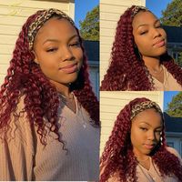 Wholesale Lace Wigs Colored J Burgundy Human Hair Wig Natural Glueless Red Headband Full Machine Made For Black Women Scarf Frontal
