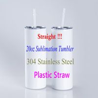 Wholesale Plastic Straw oz Straight Sublimation Tumblers Stainless Steel Blank Tall Cylinder Water Bottle Drinkware
