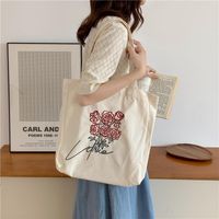 Wholesale Evening Bags Embroidery Rose Canvas Bag For Women Cotton Cloth Fabric Vintage Large Capacity Shoulder Book Shopping Tote Girl Handbag