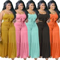 Wholesale Plus Size Women Clothing Two Piece Pants Sets Solid Color Tracksuits Jogging Suits Sleeveless Vest Wide Leg Trousers XL XL Summer Spring Fall Casual Outfits