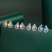 Wholesale Fashion Elegant Pink Diamond Drop Earrings Pear shaped Earrings Yellow Zircon Blue Diamond Earrings Temperament