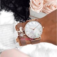 Wholesale Charm Bracelets Mavis Hare Marina Rose Gold Marble White Wrist Watch With Stianless Steel Mesh Story Lock Crystal Bracelet Set