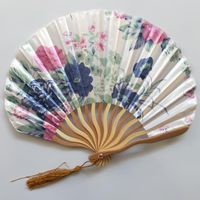 Wholesale Japanese Style Silk Fan Chinese Bamboo Folding Fan Vintage Wave shaped Keel Dance Hand Fans Craft Home Decoration Ornaments Gift