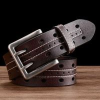 Wholesale Belts Genuine Leather For Men Classic Double Row Hole Belt Hollowed Out Jeans Men s Prong Waistband