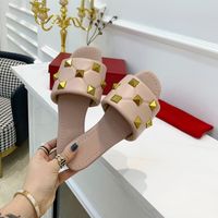 Wholesale Designer Roman Stud Slide Sandal Women mm High Heels Nappa Rivet Flat Slippers Ladies Wedding Summer Shoes Big Size With Box