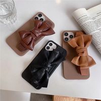 Wholesale 3D Bow Bowknot PU Leather Soft TPU Cases For Iphone Pro Max Mini XR XS X Phone13 Wrist band Strap Strip Holder Grip Mobile Phone Cover Girls Lady Women Back Skin