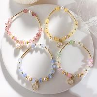 Wholesale Charm Bracelets Sweet Crystal Pearls Pendant Beaded Bracelet Imitation Metal Spacers Can Stretch For Woman Party Jewelry