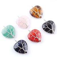 Wholesale WOJIAER Silver Tree of Life Wire Wrap Water Bead Pendant Natural Golden Sand Pink Quartz Gem Stone Heart Jewelry BN362