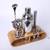 Wholesale Bvartending Cocktail Shaker Bartender Kit Shakers Stainless Steel piece Bar Tool Set With Stylish Bamboo Stand EWE11420