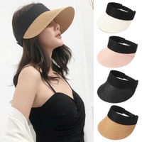 Wholesale Summer New Empty Top Suncap Foldable Portable Roll up Beach Hat Wide Brim Sun Hat Fashion Casual Straw Cap Visors For Women