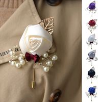 Wholesale Ceremony Wedding Prom Corsage Flower Rose Brooch Pins Pearl Bow Bride Groom Flowers Boutonniere Satin Ribbon Accessories