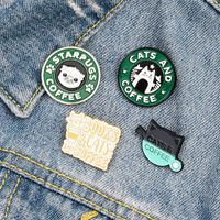 Wholesale European Kitten Coffee Pins Cute Cartoon Pug Puppay Cafe Pin Unisex Cowboy Backpack Badge Jewelry Accessories