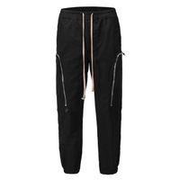 Wholesale Black Color Multi Pocket Cargo Pants Men Women Unisex Fashion Joggers Drawstring Sweatpants Trousers