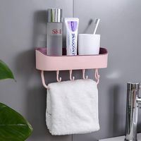 Wholesale Plastic Punch Free Wall Hanging Bathroom Rack Self Adhesive Soap Shampoo Holder Storage Rack with Hanger FWD12571