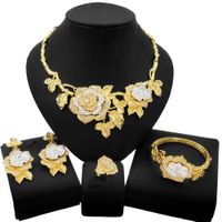 Wholesale Yulaili New Exquisite Gold Plated Flower Necklace Jewelry Set Fashion Online Wedding Matching Bridal Dresses Jewellery Sets HS21081016