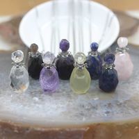 Wholesale Plated Silvers Chain Faceted Crystal Quartz Perfume Bottle Pendant Natural Gems stone Essential Oil Diffuser Vial Necklace Charm G0927