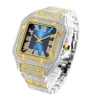 Wholesale MISSFOX Roman Scale Trendy Hip Hop Square MM Thin Dial Mens Watches Luxury Gold Watch Full Diamond Accurate Quartz Movement Two Tone Bracelet Wristwatches