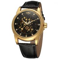 Wholesale Wristwatches Top Brand Winner Luxury Fashion Genuine Leather Waterproof Men Mechanical Clocks Skeleton Hand Wind Watch Dress Wristwatch