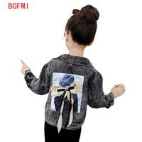 Wholesale Spring Fall Kids Black Jacket Girls Ripped Hole Teen Casual Sequins Bow Printed Coat Jeans Baby Kid Girl Demin Outerwear Clothes