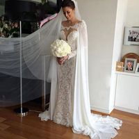Wholesale White ivory Wedding Wraps Chiffon Bride Jacket Bridal Cloak Dress s Cape Appliques Hot Sale manto Women Wedding Accessory