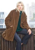 Wholesale Women s Fur Faux Effortless Chic Plus Size Teddy Coat Walnut Brown Burgundy Beige Grey Relaxed Silhouette Notch Collar Outwear