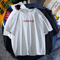 Wholesale Whatup off shoulder sleeve loose cotton T shirt spring and summer round neck top bottomed casual men s Korean Short Sleeve