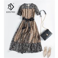 Wholesale Women Lace Fake Two Pieces Embroidery Zippers Dresses Hollow Out Patchwork Elegance High Waist Up Office Lady Dress D8D720I