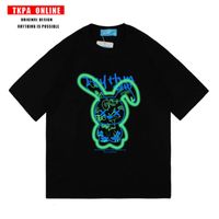 Wholesale Tkpa American fluorescent cartoon graffiti tide brand short sleeve T shirt for men and women loose couple top Korean hip hop