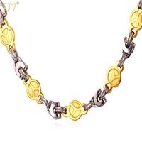 Wholesale Stainless Steel Chain Men Jewelry Trendy L Two Tone Gold Color Size Peace Symbol Party Hip Hop N4711