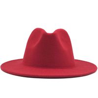 Wholesale Unisex Flat Brim Wool Felt Fedora Hats with Belt Red Black Patchwork Jazz Formal Hat Panama Cap Trilby Chapeau for Men Women high quality