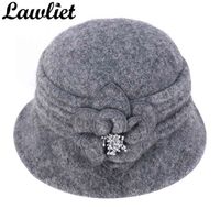 Wholesale Winter Hat for Women s Gatsby Style Flower Warm Wool Beret Winter Cap Ladies Beanies Church Hats Cloche Bonnet Fedoras A299