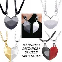 Wholesale 2pc Magnetic Couple Heart Matching Necklace Bracelet Magnet Attract Pendant Distance Faceted Charm Valentine s Day Lover Friendship His Her Gift G119NKGT