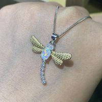 Wholesale Chains Jewelry Opal Dainty Sand Beach Pendant Necklace Sterling Silver Dragonfly
