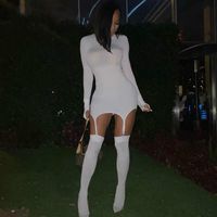 Wholesale Solid Bodycon Garter Women Mini Dress with Stocking Long Sleeve Sexy Clubwear Skinny Party Dresses Autumn Hot Slim