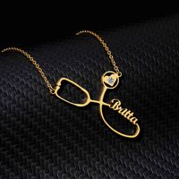 Wholesale Hot selling personalized custom jewelry fadels K gold pvd plating name stethoscope necklace
