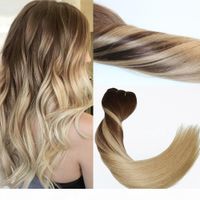 Wholesale 120Gram Virgin Remy Balayage Hair Clip in Extensions Ombre Medium Brown to Ash Blonde Highlights Real Human Hair Extensions