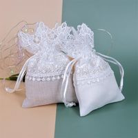 Wholesale Jewelry Pouches Bags Pieces Cloth Gift Drawstring Pouches Wedding Favor Cream Party DIY Decoration Coloured White