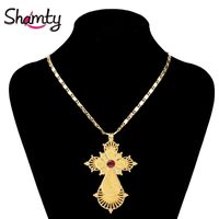 Wholesale Pendant Necklaces Shamty Habesha Style Necklace RED STONE Pure Gold Color African Nigeria Sudan Eritrea Kenya Eretrean Jewelry