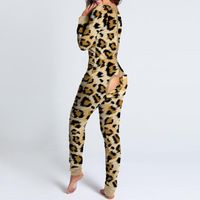 Wholesale 2021 Christmas Animal Print Jumpsuit Women Casual Long Sleeve Button down Front Functional Buttoned Flap Adults Playsuit Pajamas