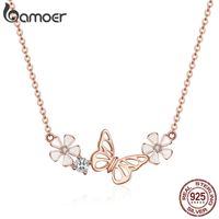 Wholesale Butterfly and Flower Necklace Sterling Silver Enamel Floral Short Choker Korean Jewelry BSN053