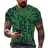 Wholesale Electronic Chip Pattern Men s d Printed T shirt Street Personality Wild Male Oversize Casual Tee Summer Fashion Trend Tops