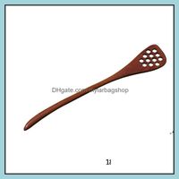 Wholesale Spoons Flatware Kitchen Dining Bar Home Garden Wooden Honey Stir Stick Long Handle Hollow Out Stirring Spoon Eco Friendly Wood Sticks Kit