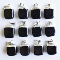 Wholesale Natural Stone Square Pendants white Painting Natural Obsidian Pendant Fit Necklace Jewelry Making free G0927
