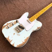 Wholesale Custom shop Left handed TELE Electric Guitar Baby Blue color Relics by Hands